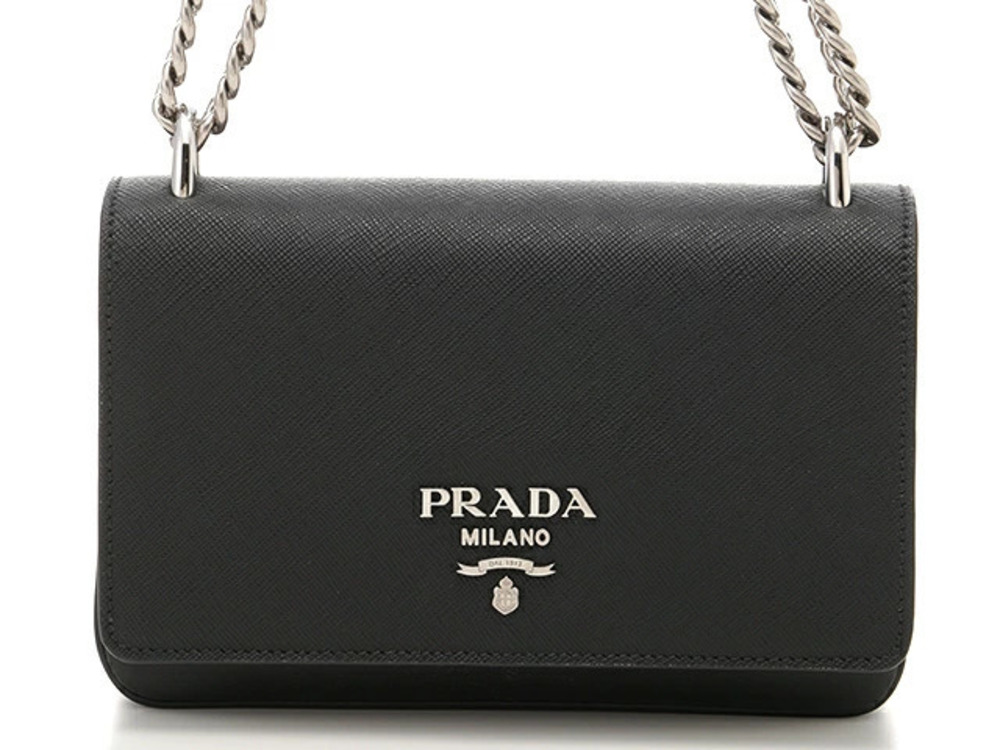 Prada Bag Chain Shoulder Saffiano Calfskin Black